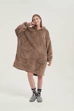 Load image into Gallery viewer, Double-pocket fleece hoodie(light khaki)