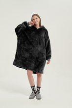 Load image into Gallery viewer, Double-pocket fleece hoodie(black)