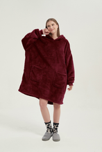 Load image into Gallery viewer, Double-pocket fleece hoodie(wine red)
