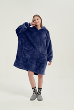 Load image into Gallery viewer, Double-pocket fleece hoodie(navy blue)