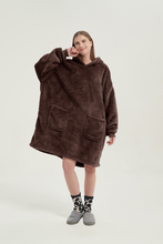 Load image into Gallery viewer, Double-pocket fleece hoodie(coffee)