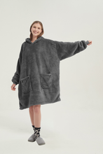 Load image into Gallery viewer, Double-pocket fleece hoodie(dark grey)