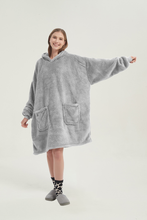 Load image into Gallery viewer, Double-pocket fleece hoodie(light gray)