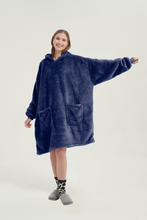 Load image into Gallery viewer, Double-pocket fleece hoodie(navy blue)