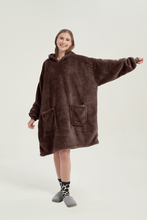 Load image into Gallery viewer, Double-pocket fleece hoodie(coffee)