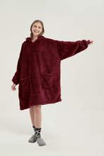 Load image into Gallery viewer, Double-pocket fleece hoodie(wine red)