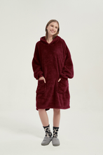 Load image into Gallery viewer, Double-pocket fleece hoodie(wine red)