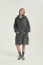 Load image into Gallery viewer, Double-pocket fleece hoodie(dark grey)