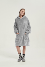 Load image into Gallery viewer, Double-pocket fleece hoodie(light gray)