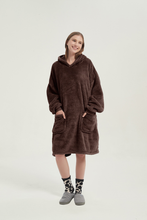 Load image into Gallery viewer, Double-pocket fleece hoodie(coffee)