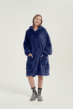 Load image into Gallery viewer, Double-pocket fleece hoodie(navy blue)