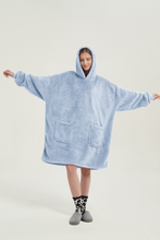 Load image into Gallery viewer, Double-pocket fleece hoodie(light blue)