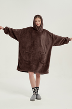Load image into Gallery viewer, Double-pocket fleece hoodie(coffee)