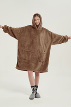 Load image into Gallery viewer, Double-pocket fleece hoodie(khaki)