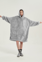 Load image into Gallery viewer, Double-pocket fleece hoodie(light gray)