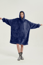 Load image into Gallery viewer, Double-pocket fleece hoodie(navy blue)