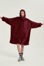 Load image into Gallery viewer, Double-pocket fleece hoodie(wine red)