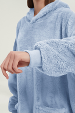 Load image into Gallery viewer, Double-pocket fleece hoodie(light blue)