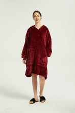 Load image into Gallery viewer, Oversized Light Wearable lanket Sweatshirt(wine red)