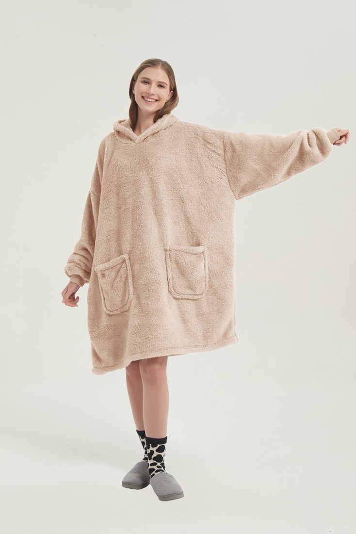 Double-pocket fleece hoodie（apricot）