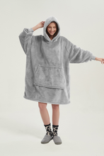 Load image into Gallery viewer, Double-sided fleece hoodie（light grey）
