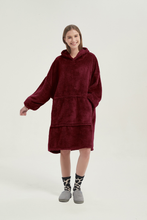 Load image into Gallery viewer, Double-sided fleece hoodie（wine red）
