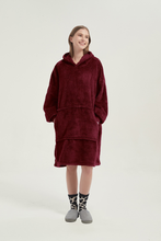 Load image into Gallery viewer, Double-sided fleece hoodie（wine red）
