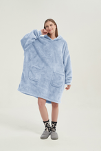 Load image into Gallery viewer, Double-pocket fleece hoodie（light blue）
