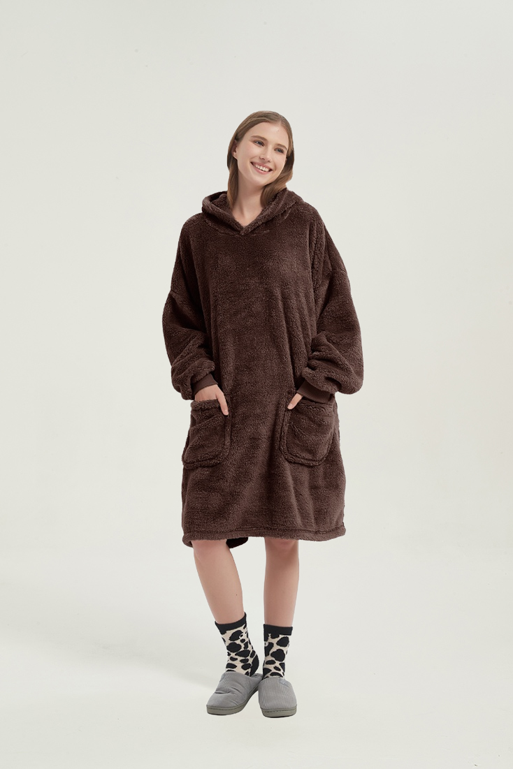 Double-pocket fleece hoodie（coffee）