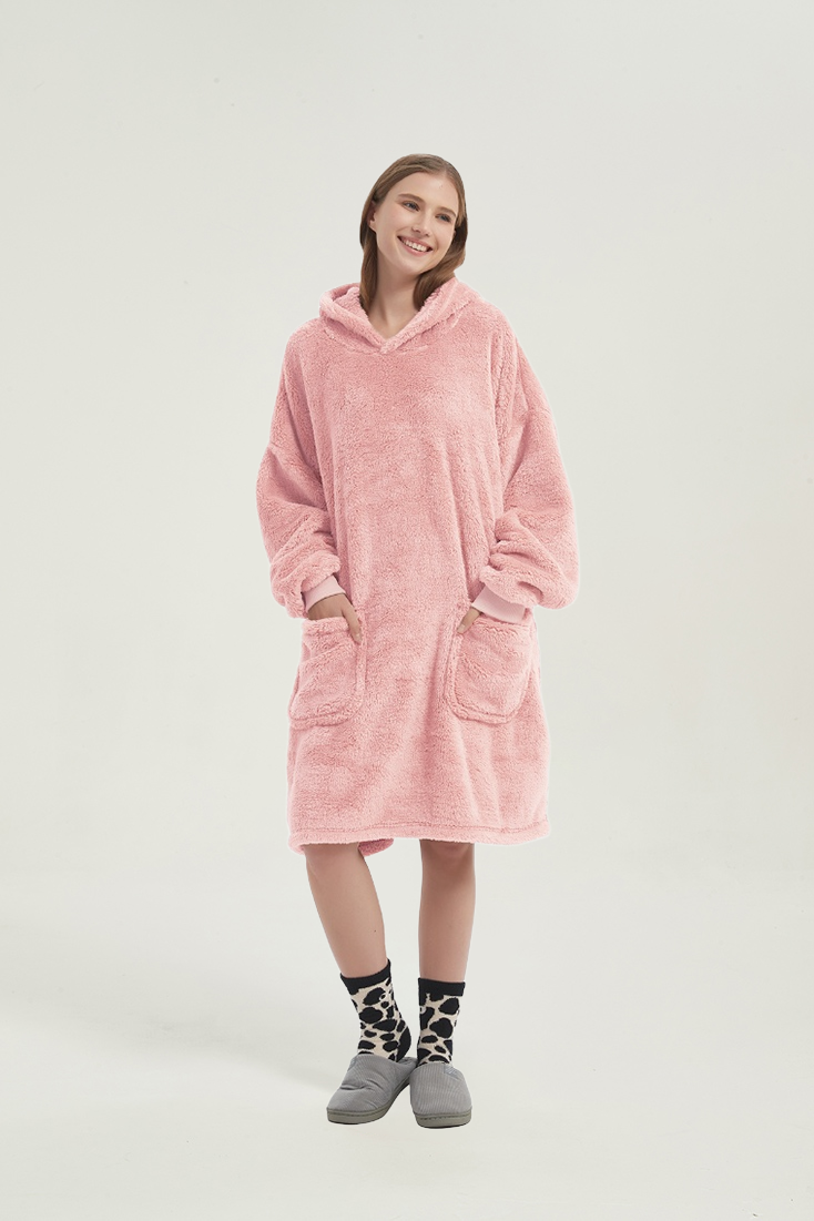Double-pocket fleece hoodie（pink）