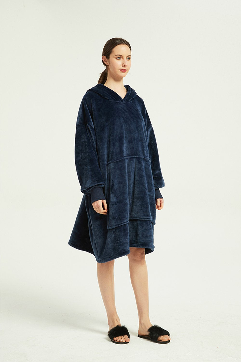 Oversized Light Wearable lanket Sweatshirt(navy blue)