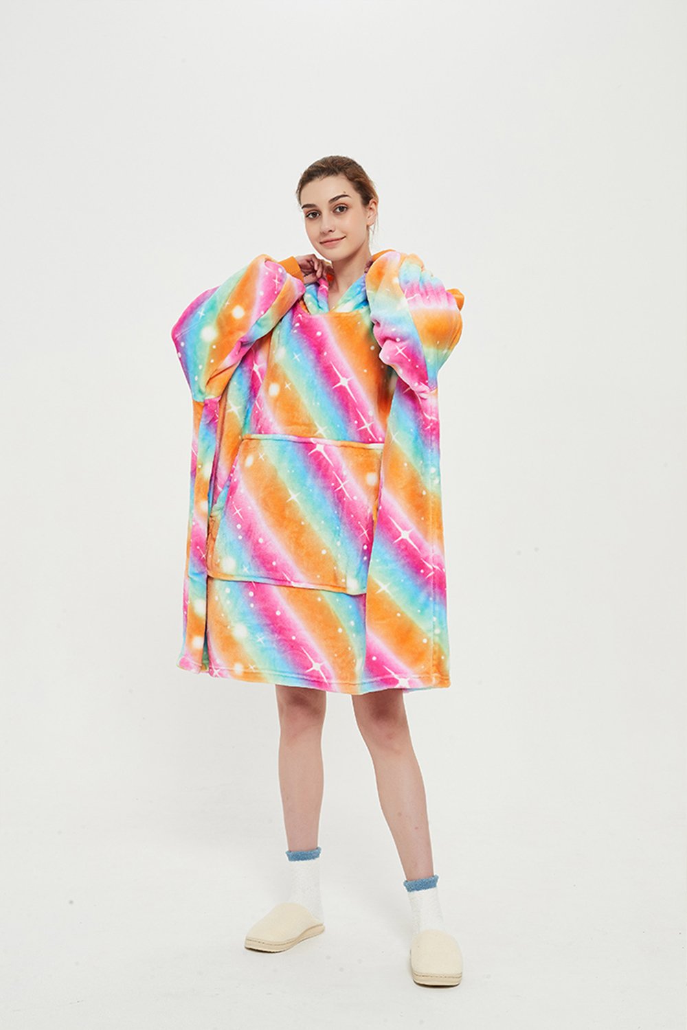 Oversized Light Wearable lanket Sweatshirt(dark rainbow)