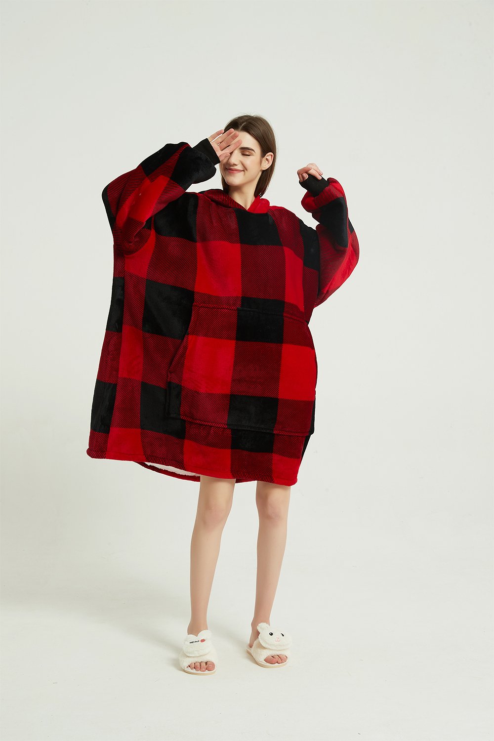 Oversized hoodie（red grid）
